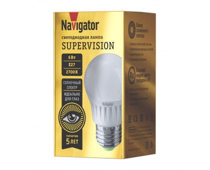 Светодиодная (LED) лампа Navigator NLL-G45-6-230-2.7K-E27-FR-SV 6 Вт Шар (80542) Теплый белый свет