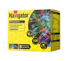 Светодиодная (LED) гирлянда Нить Navigator NGF-S01-100RGBY-5-6.5m-230-C8-TR-IP20 Разноцветный свет IP20 (80667) 6.5 м.
