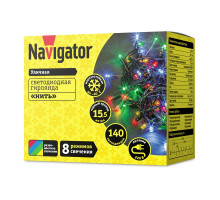 Уличная светодиодная (LED) гирлянда Нить Navigator NGF-S01-140RGBY-10-15.5m-230-C8-BL-IP44 Разноцветный свет IP44 (61826) 15.5 м.