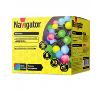 Уличная светодиодная (LED) гирлянда Шарики Navigator NGF-B02-70RGB-10-8m-230-BL-IP44 Разноцветный свет IP44 (61837) 8 м.