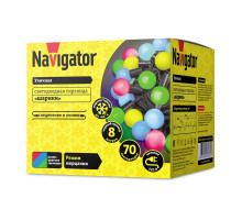 Уличная светодиодная (LED) гирлянда Шарики Navigator NGF-B02-70RGB-10-8m-230-BL-IP44 Разноцветный свет IP44 (61837) 8 м.