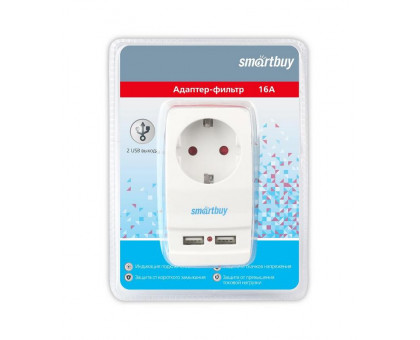 Адаптер Smartbuy 16А 3500Вт 1 розетка 2 USB разъема (SBE-16-A05-USB) с заземлением