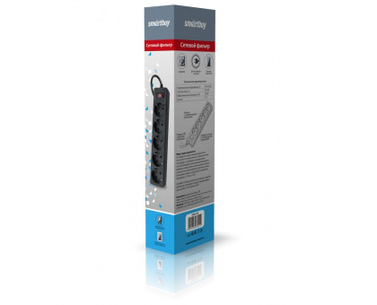 Сетевой фильтр Smartbuy 10А 2200Вт 5 розеток 1,8 м. черный (SBSP-18-K) без заземлением