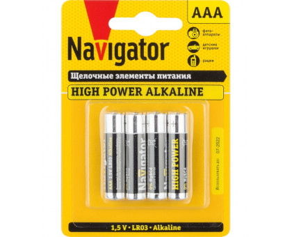 Щелочная батарейка Navigator NBT-NE-LR03-BP4 1.5В AAA (94751) 4 шт./уп.