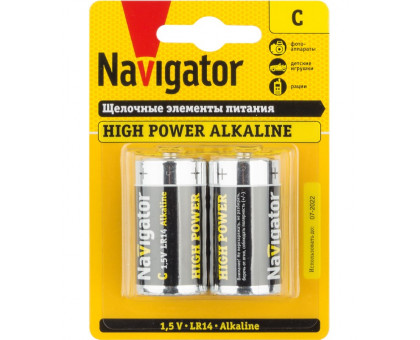 Щелочная батарейка Navigator NBT-NE-LR14-BP2 1.5В C (94754) 2 шт./уп.