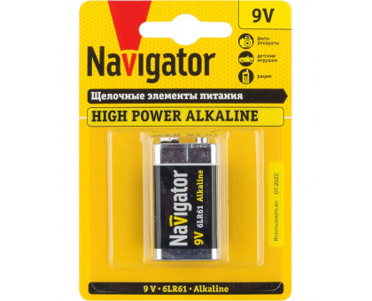 Щелочная батарейка Navigator NBT-NE-6LR61-BP1 9В 9V (94756) 1 шт./уп.