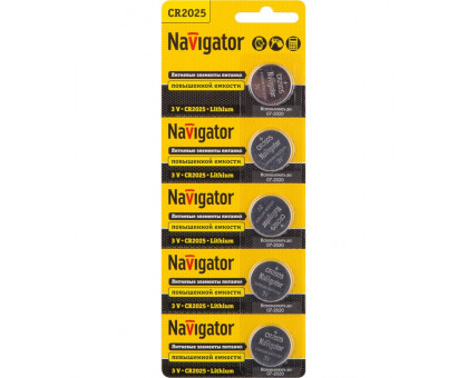 Литиевая батарейка Navigator NBT-CR2025-BP5 3В 2025 (94764) 5 шт./уп.