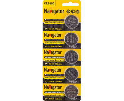 Литиевая батарейка Navigator NBT-CR2450-BP5 3В 2450 (94766) 5 шт./уп.