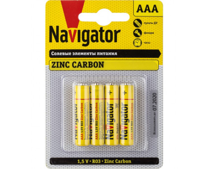 Солевая батарейка Navigator NBT-NS-R03-BP4 1.5В AAA (94767) 4 шт./уп.