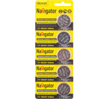 Литиевая батарейка Navigator NBT-CR2430-BP5 3В 2430 (94781) 5 шт./уп.