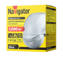 Инфракрасный датчик движения Navigator NS-IRM06-WH 1200Вт IP44 настенный (61579) с регулировкой уровня освещенности и времени выключения