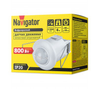 Инфракрасный датчик движения Navigator NS-IRM10-WH 800Вт IP20 встраиваемый (80449) с регулировкой уровня освещенности и времени выключения