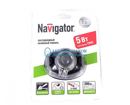 Налобный светодиодный (LED) фонарь Navigator NPT-H06-3AAA на батарейках 3AAА (94913) 3 режима работы