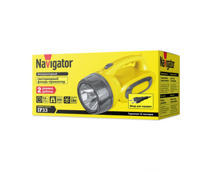 Светодиодный (LED) фонарь-прожектор Navigator NPT-SP19-ACCU IP33 с аккумулятором 1300мАч (14033) 2 режима работы
