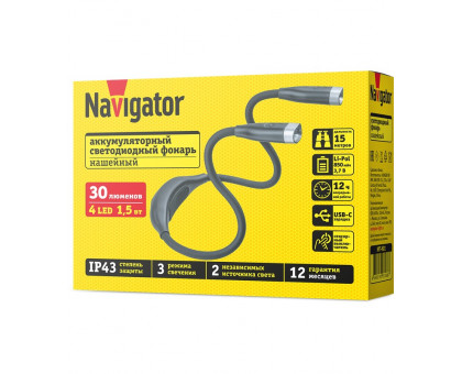 Нашейный светодиодный (LED) фонарь Navigator NPT-N01 IP43 с аккумулятором 850мАч (93188) 1 режима работы