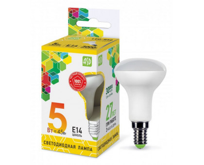 Лампа светодиодная LED-R50-standard 5Вт 230В Е14 3000К 450Лм ASD (4690612001531)