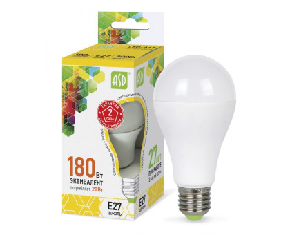Лампа светодиодная LED-A60-standard 20Вт 230В Е27 3000К 1800Лм ASD (4690612004198)