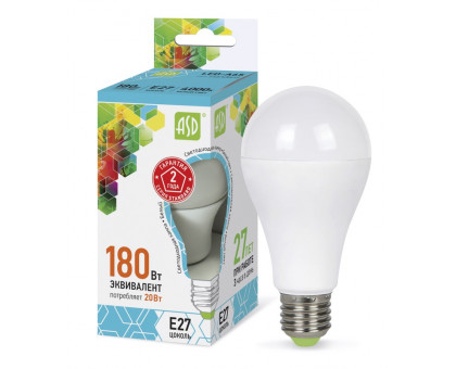 Лампа светодиодная LED-A60-standard 20Вт 230В Е27 4000К 1800Лм ASD (4690612004204)