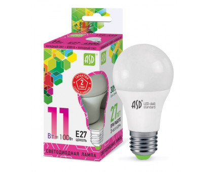 Лампа светодиодная LED-A60-standard 11Вт 230В Е27 6500К 990Лм ASD (4690612014197)