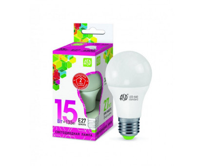 Лампа светодиодная LED-A60-standard 15Вт 230В Е27 6500К 1350Лм ASD (4690612014203)