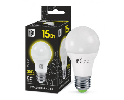Лампа светодиодная LED-A60-black 15Вт 230В Е27 3000К 1350Лм ASD (4690612034416)