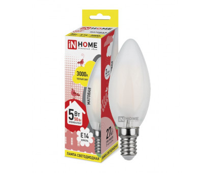 Лампа светодиодная LED-СВЕЧА-deco 5Вт 230В Е14 3000К 450Лм матовая IN HOME (4690612006826)