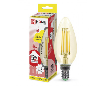 Лампа светодиодная LED-СВЕЧА-deco 5Вт 230В Е14 3000К 450Лм золотистая IN HOME (4690612007182)