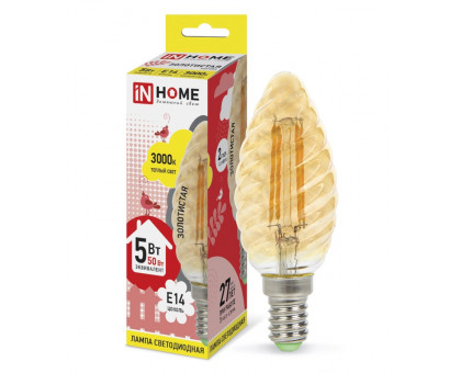 Лампа светодиодная LED-СВЕЧА ВИТАЯ-deco 5Вт 230В Е14 3000К 450Лм золотистая IN HOME (4690612007199)