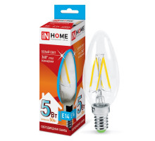 Лампа светодиодная LED-СВЕЧА-deco 5Вт 230В Е14 4000К 450Лм прозрачная IN HOME (4690612007571)