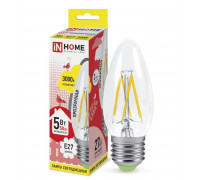 Лампа светодиодная LED-СВЕЧА-deco 5Вт 230В Е27 3000К 450Лм прозрачная IN HOME (4690612007588)