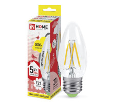 Лампа светодиодная LED-СВЕЧА-deco 5Вт 230В Е27 3000К 450Лм прозрачная IN HOME (4690612007588)