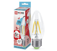 Лампа светодиодная LED-СВЕЧА-deco 5Вт 230В Е27 4000К 450Лм прозрачная IN HOME (4690612007595)