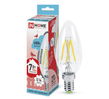 Лампа светодиодная LED-СВЕЧА-deco 7Вт 230В Е14 4000К 630Лм прозрачная IN HOME (4690612007618)