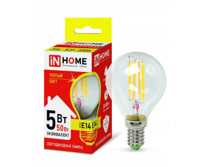 Лампа светодиодная LED-ШАР-deco 5Вт 230В Е14 3000К 450Лм прозрачная IN HOME (4690612007687)