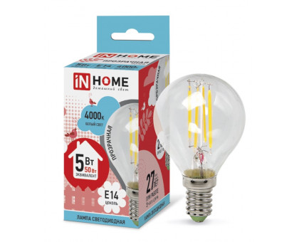 Лампа светодиодная LED-ШАР-deco 5Вт 230В Е14 4000К 450Лм прозрачная IN HOME (4690612007694)