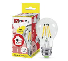 Лампа светодиодная LED-A60-deco 9Вт 230В Е27 3000К 810Лм прозрачная IN HOME (4690612008066)