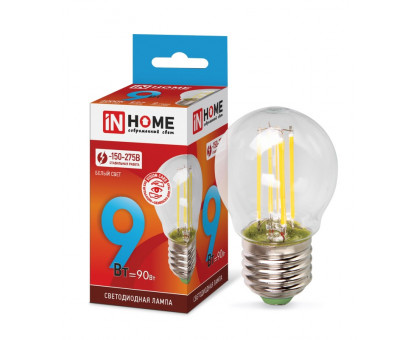 Лампа светодиодная LED-ШАР-deco 7Вт 230В Е27 4000К 630Лм прозрачная IN HOME (4690612016337)