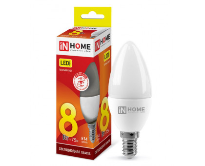 Лампа светодиодная LED-СВЕЧА-VC 8Вт 230В Е14 3000К 720Лм IN HOME (4690612020426)