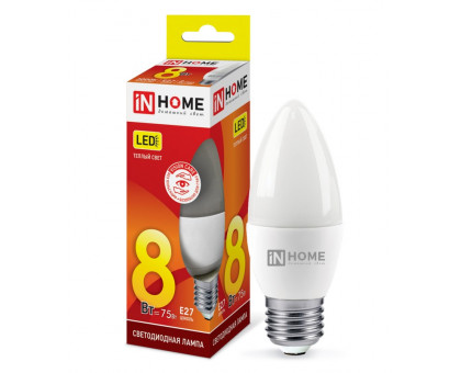 Лампа светодиодная LED-СВЕЧА-VC 8Вт 230В Е27 3000К 720Лм IN HOME (4690612020440)
