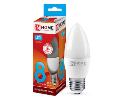 Лампа светодиодная LED-СВЕЧА-VC 8Вт 230В Е27 4000К 720Лм IN HOME (4690612020457)
