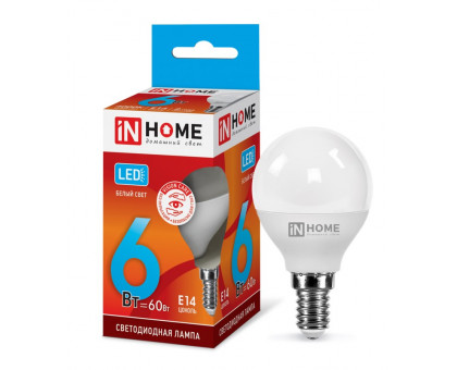 Лампа светодиодная LED-ШАР-VC 6Вт 230В Е14 4000К 540Лм IN HOME (4690612020518)