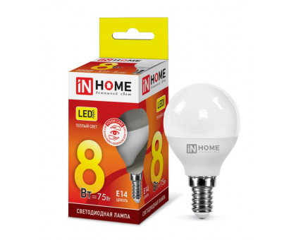 Лампа светодиодная LED-ШАР-VC 8Вт 230В Е14 3000К 720Лм IN HOME (4690612020549)