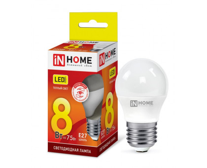 Лампа светодиодная LED-ШАР-VC 8Вт 230В Е27 3000К 720Лм IN HOME (4690612020563)