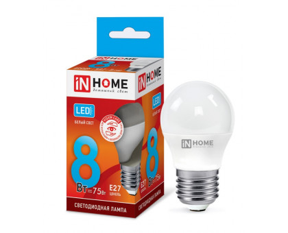 Лампа светодиодная LED-ШАР-VC 8Вт 230В Е27 4000К 720Лм IN HOME (4690612020570)