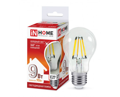 Лампа светодиодная LED-A60-deco 9Вт 230В Е27 6500К 810Лм прозрачная IN HOME (4690612026107)