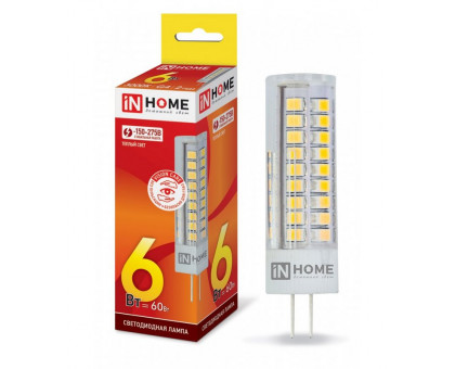Лампа светодиодная LED-JCD-VC 6Вт 230В G4 3000К 540Лм IN HOME (4690612028590)