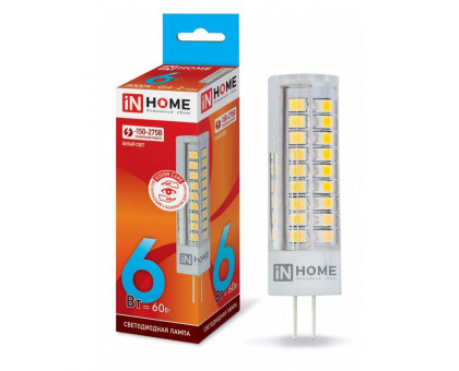 Лампа светодиодная LED-JCD-VC 6Вт 230В G4 4000К 540Лм IN HOME (4690612028613)