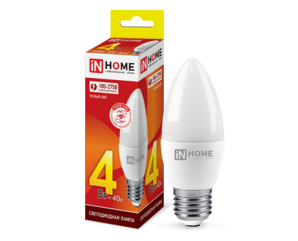 Лампа светодиодная LED-СВЕЧА-VC 4Вт 230В Е27 3000К 360Лм IN HOME (4690612030111)