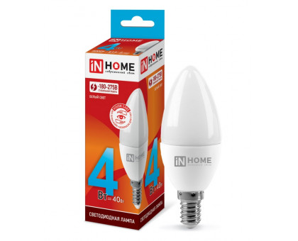 Лампа светодиодная LED-СВЕЧА-VC 4Вт 230В Е14 4000К 360Лм IN HOME (4690612030159)