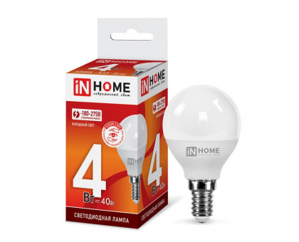 Лампа светодиодная LED-ШАР-VC 4Вт 230В Е14 6500К 360Лм IN HOME (4690612030555)
